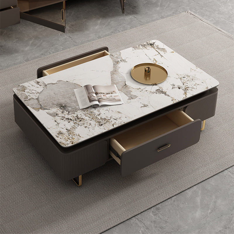 27" Wide Glam Cocktail Table Rectangle Stone Coffee Table with Drawer