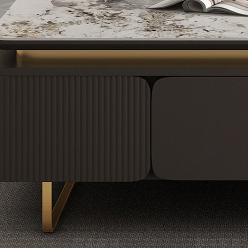 27" Wide Glam Cocktail Table Rectangle Stone Coffee Table with Drawer