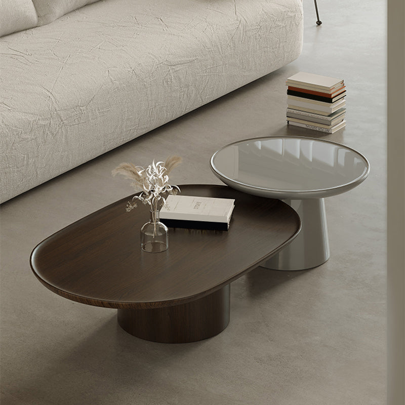 Contemporary Cocktail Table Pedestal Wooden Coffee Cocktail Table