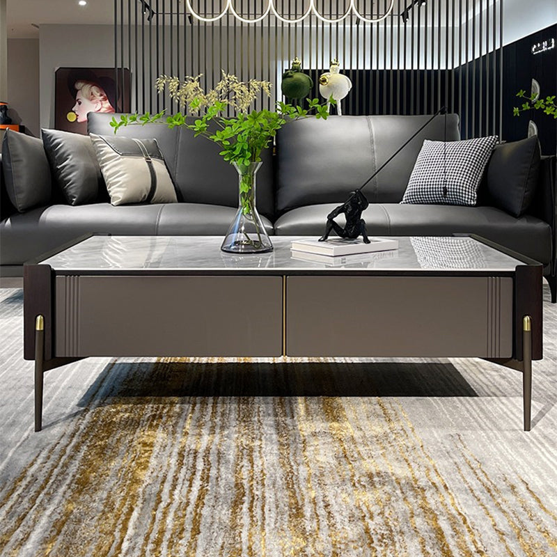 28" Wide Contemporary Cocktail Table White 4 Legs Stone Coffee Table