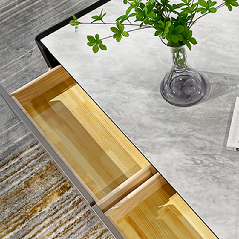 28" Wide Contemporary Cocktail Table White 4 Legs Stone Coffee Table