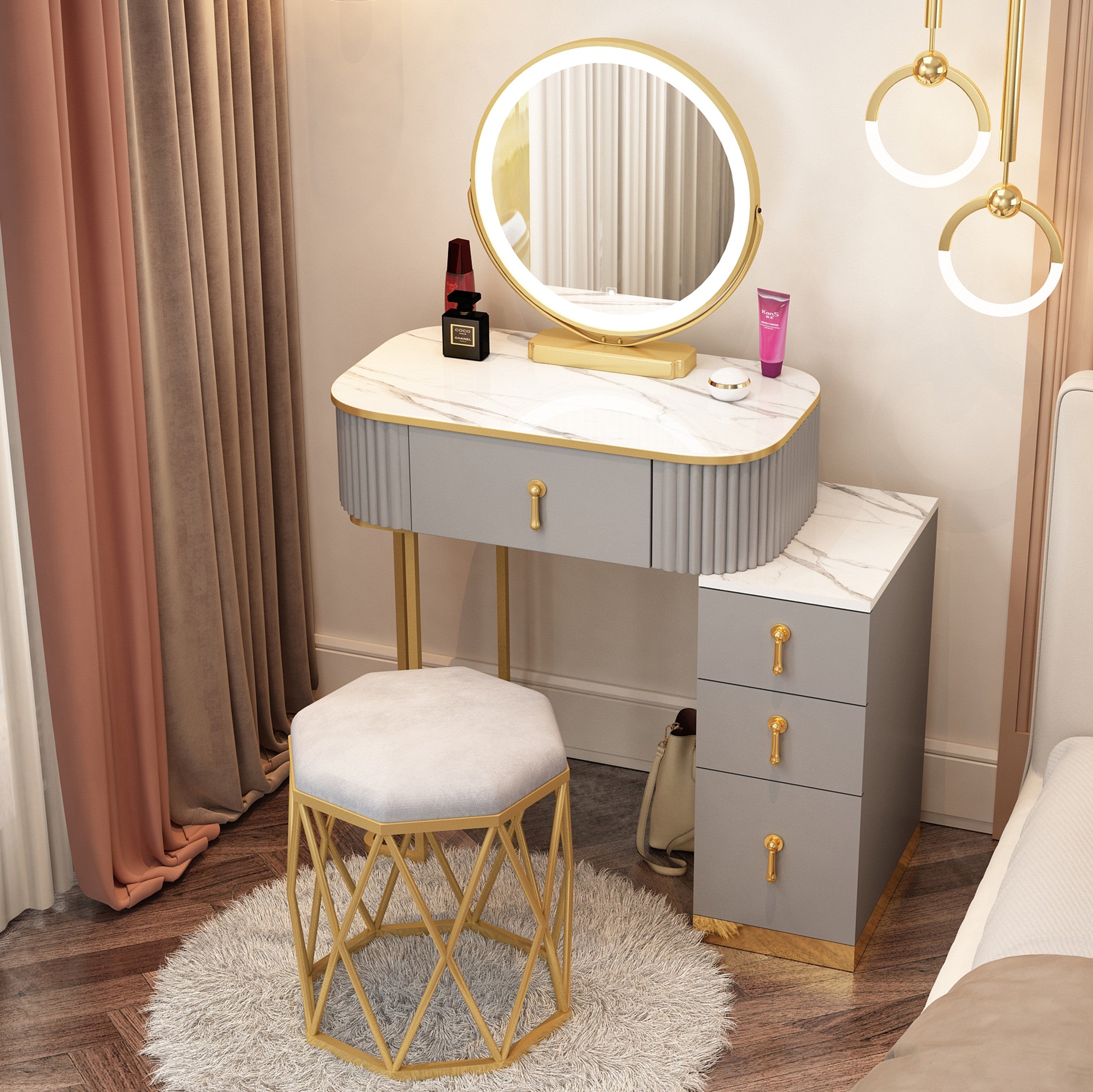 Glam Wood Make-up Vanity Bedroom Makeup Vanity Desk with Drawer