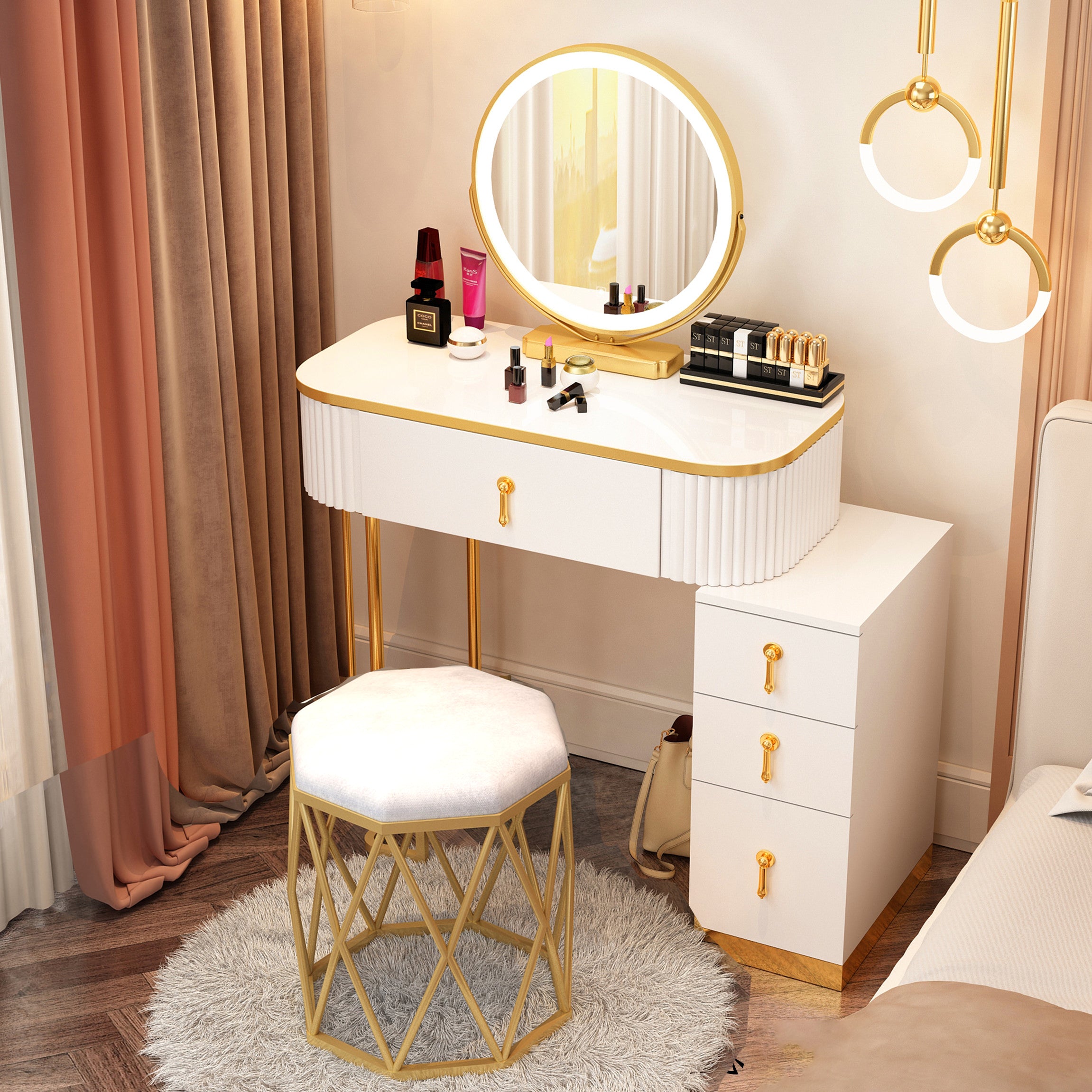 Glam Wood Make-up Vanity Bedroom Makeup Vanity Desk with Drawer
