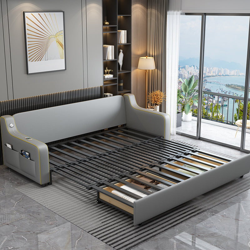 Scandinavian Upholstered Sleeper Sofa Faux Leather Convertible Sofas