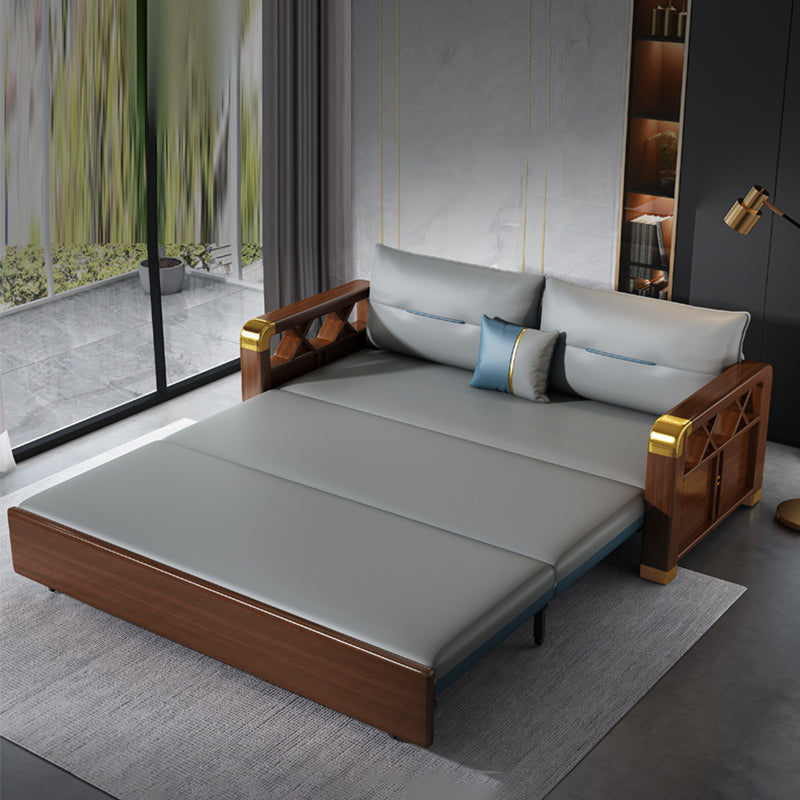 Square Arms Glam Sofa Bed Solid Wood Foldable Pillow Back Sleeper Sofa
