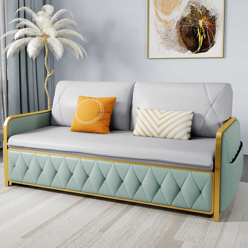 Square Arms Sofa Bed Bonded Leather Glam Foldable Pillow Back Sleeper Sofa