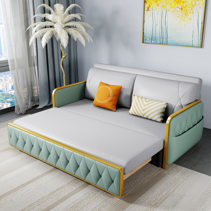 Square Arms Sofa Bed Bonded Leather Glam Foldable Pillow Back Sleeper Sofa