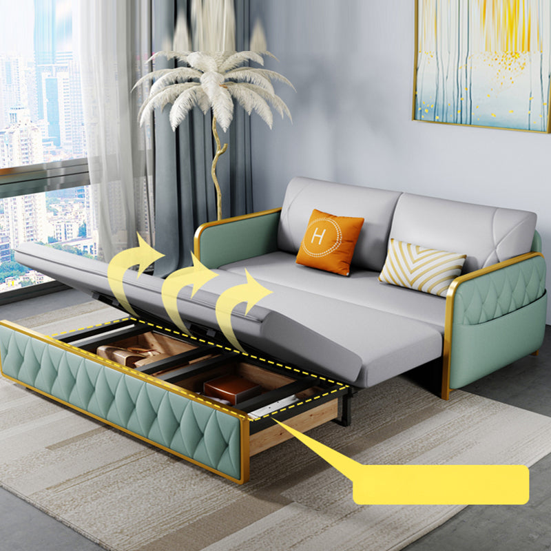 Square Arms Sofa Bed Bonded Leather Glam Foldable Pillow Back Sleeper Sofa