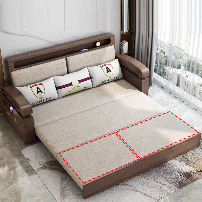 Glam Convertible Sofas Solid Wood Foldable Sleeper Sofa with Storage
