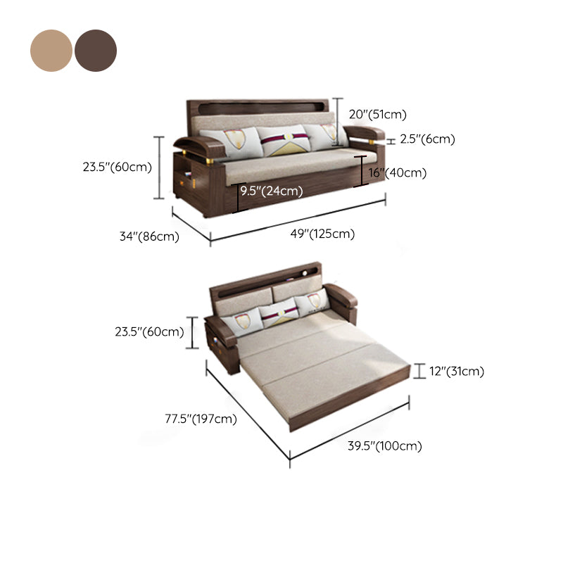 Glam Convertible Sofas Solid Wood Foldable Sleeper Sofa with Storage
