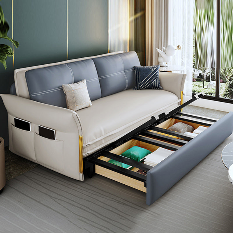 Pillow Back Glam Sleeper Sofa Water Resistant Foldable Faux Leather Sofa Bed