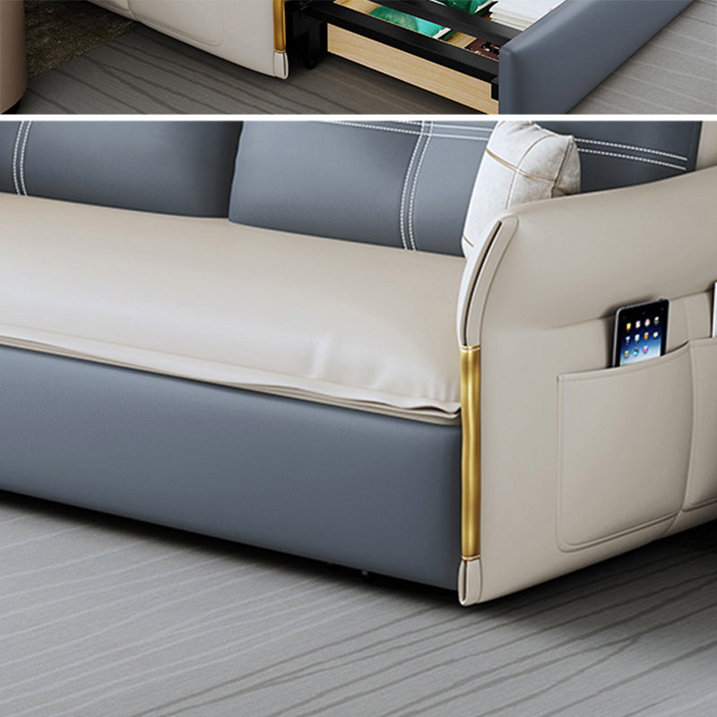 Pillow Back Glam Sleeper Sofa Water Resistant Foldable Faux Leather Sofa Bed