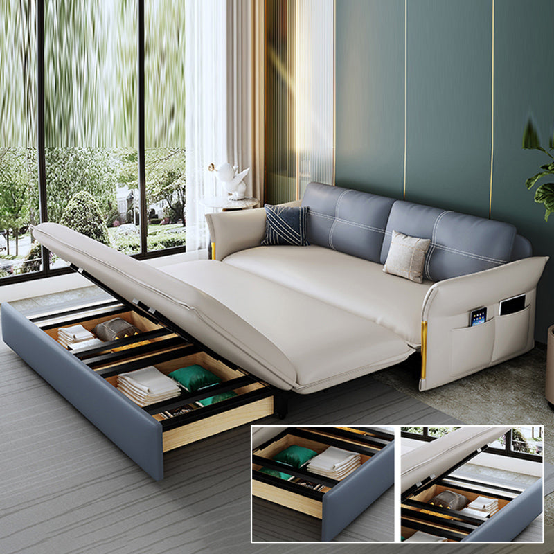 Pillow Back Glam Sleeper Sofa Water Resistant Foldable Faux Leather Sofa Bed