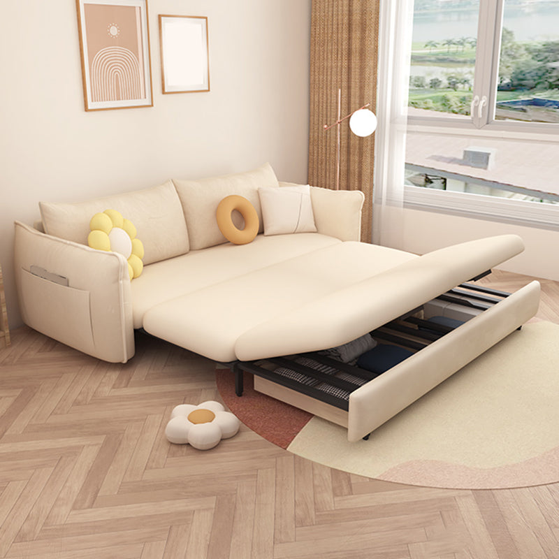 Scandinavian White Sleeper Sofa Faux Leather Foam Convertible Sofas