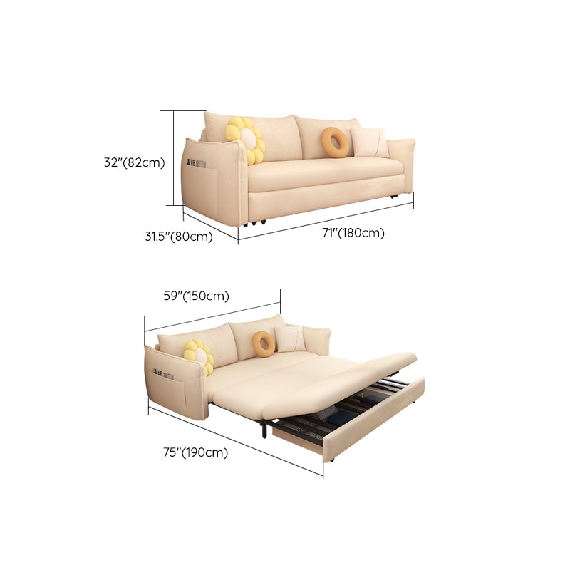 Scandinavian White Sleeper Sofa Faux Leather Foam Convertible Sofas