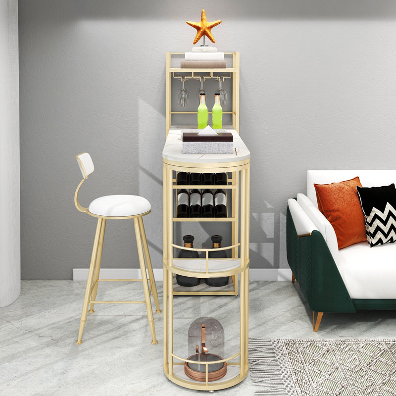 Glam Style Bar Table Set 1/2 Pcs White Granite Bar Table Set for Living Room