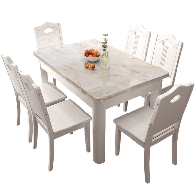 Simplicity Rectangle Dining Site Table Faux Marble Dining Room Collection with 4 Legs