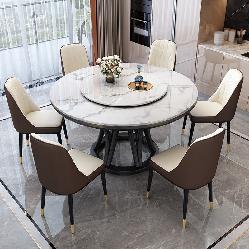 Solid Wood Pedestal Dining Table Round Faux Marble Dining Table