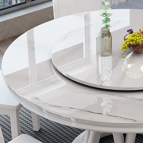 Solid Wood Pedestal Dining Table Round Faux Marble Dining Table