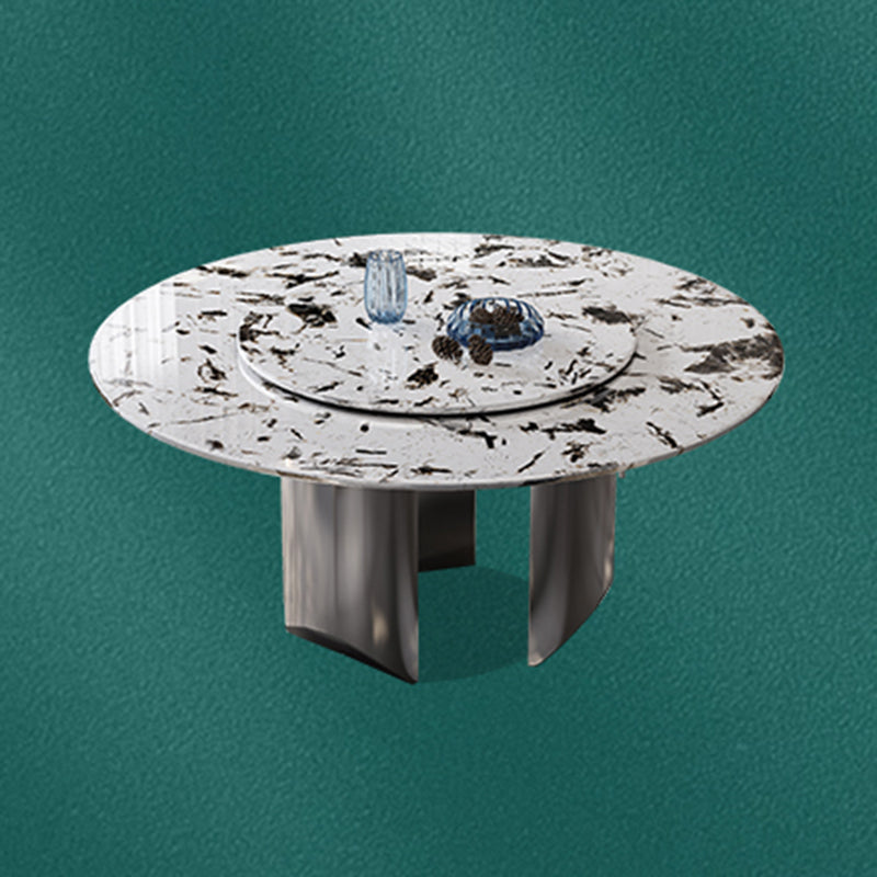 Modern Round Dining Table Stone Dining Table with Stainless Steel Pedestal