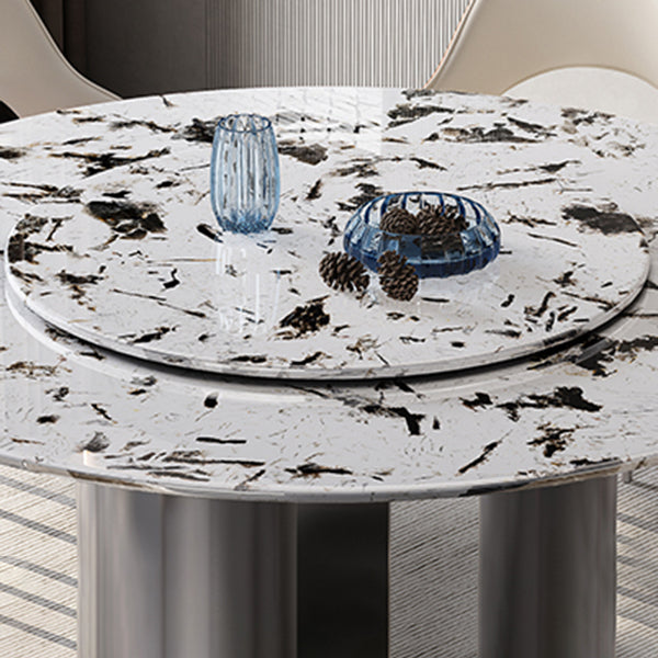 Modern Round Dining Table Stone Dining Table with Stainless Steel Pedestal