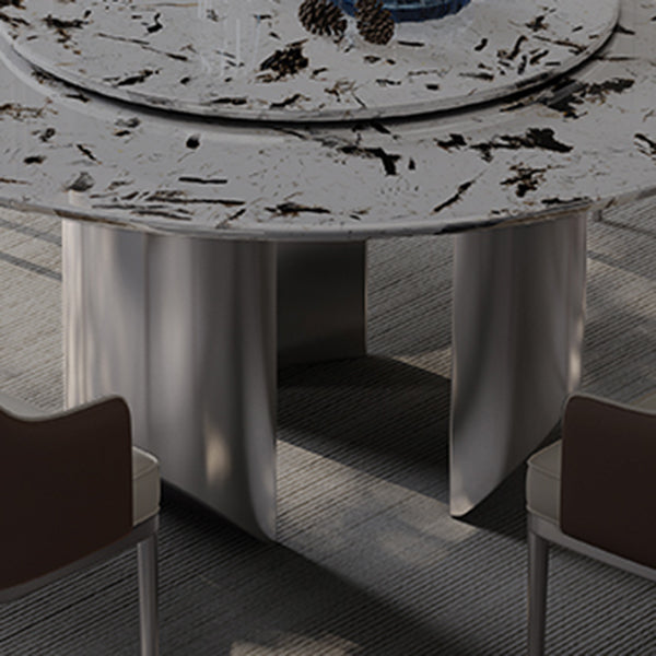Modern Round Dining Table Stone Dining Table with Stainless Steel Pedestal