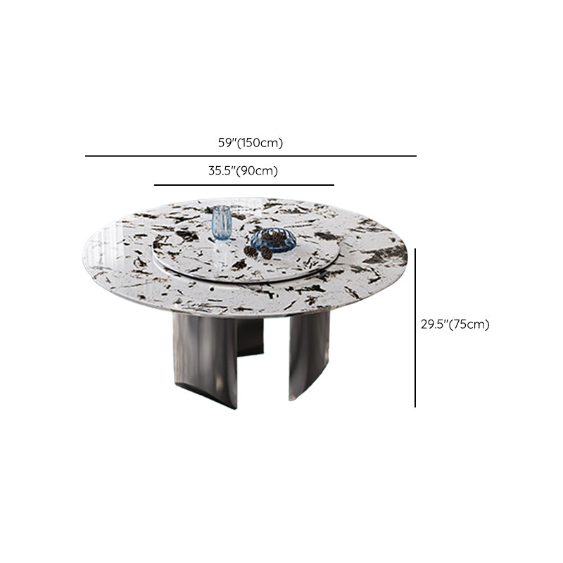 Modern Round Dining Table Stone Dining Table with Stainless Steel Pedestal