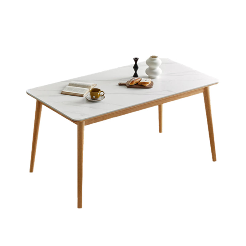 Modern Solid Wood Legs Dining Table Rectangle Stone Top Dining Table