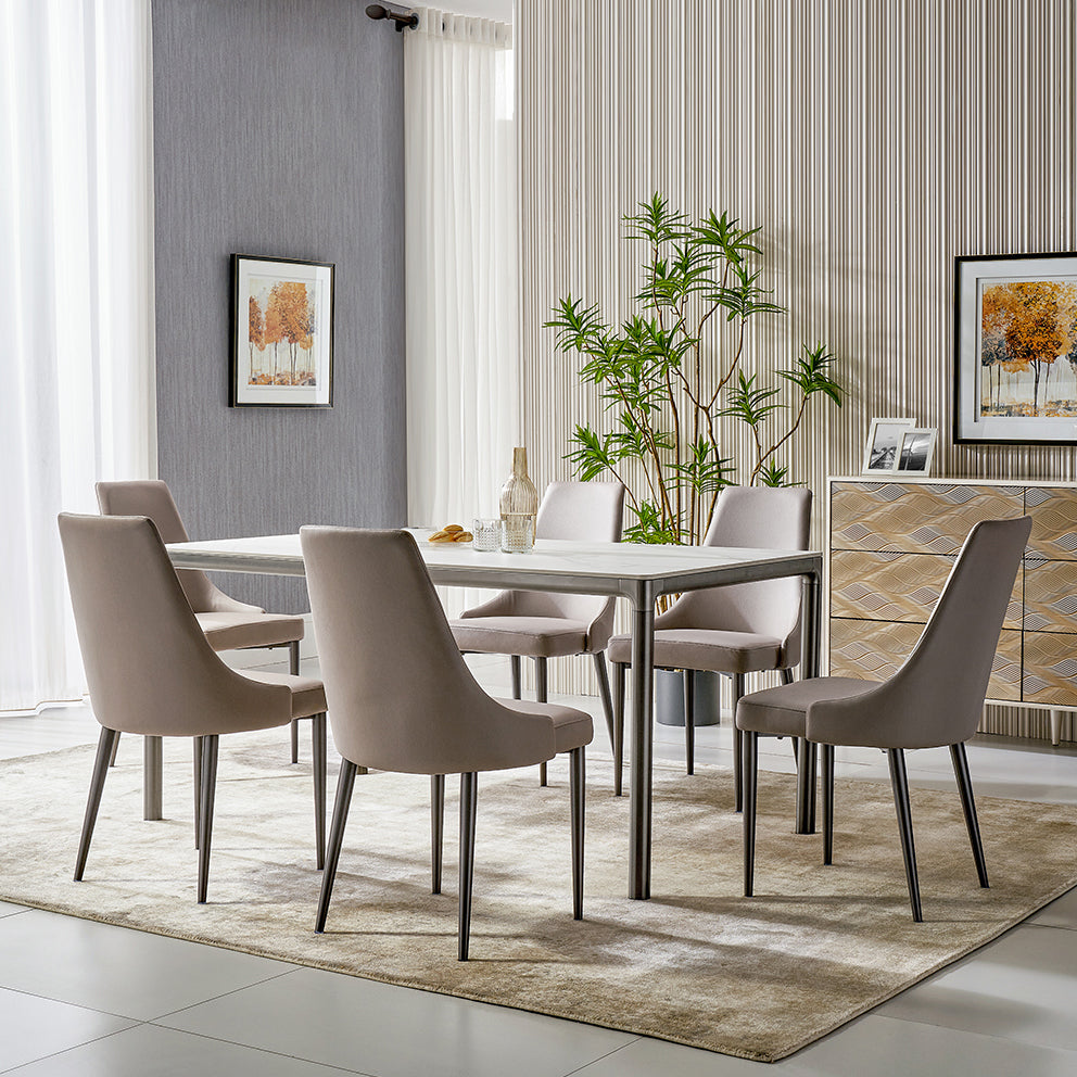 White Stone Top Dining Table Stainless Steel 4 Legs Dining Table