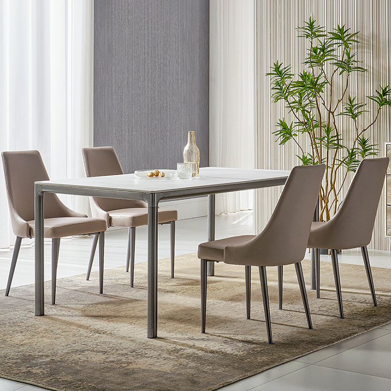 White Stone Top Dining Table Stainless Steel 4 Legs Dining Table