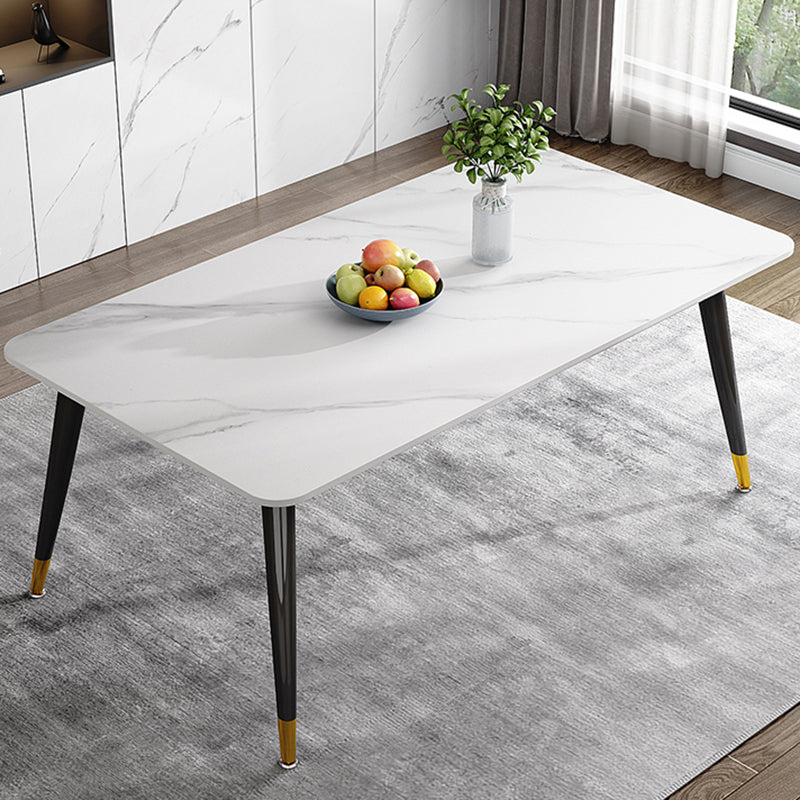 Metal 4 Legs Dining Table Rectangle Stone Top Dining Table for Dining Room