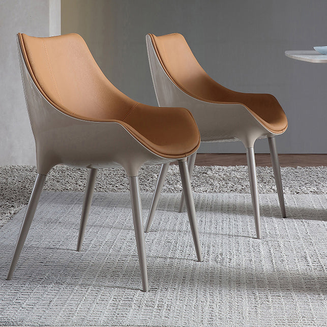 Nordic Armless Backrest Leather Chair with Metal Legs for Dining Room