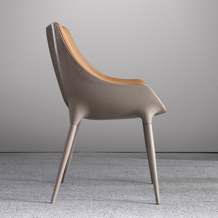 Nordic Armless Backrest Leather Chair with Metal Legs for Dining Room