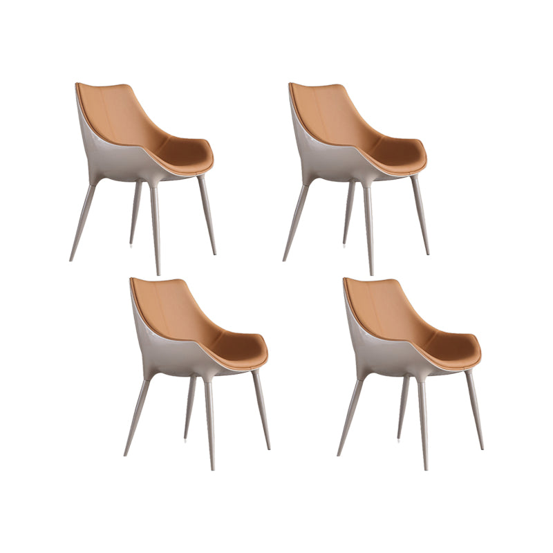 Nordic Armless Backrest Leather Chair with Metal Legs for Dining Room
