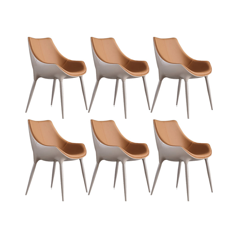 Nordic Armless Backrest Leather Chair with Metal Legs for Dining Room