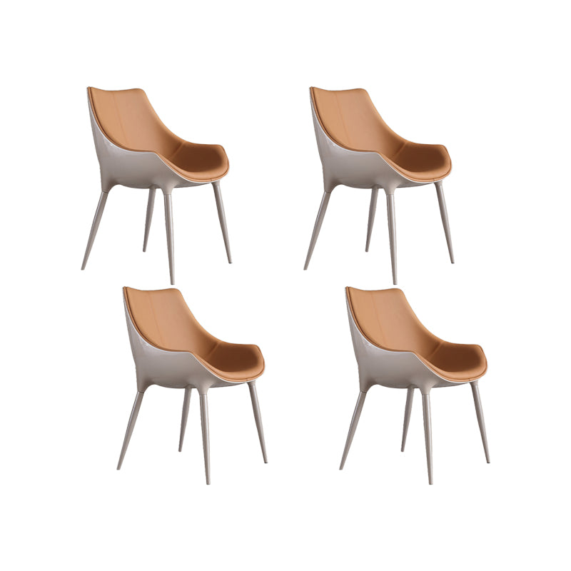 Nordic Armless Backrest Leather Chair with Metal Legs for Dining Room
