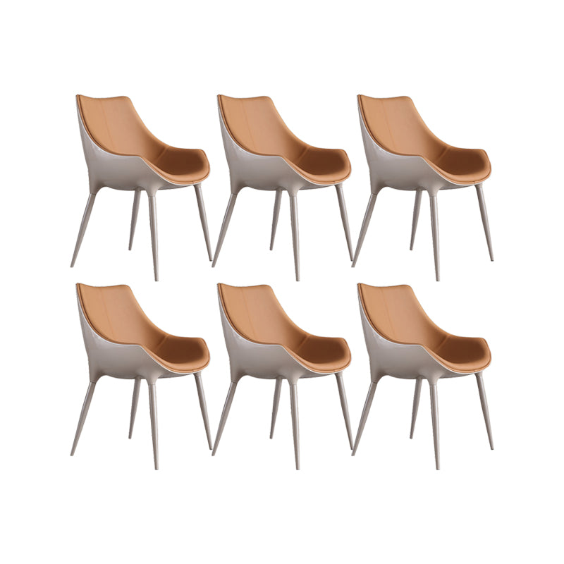Nordic Armless Backrest Leather Chair with Metal Legs for Dining Room