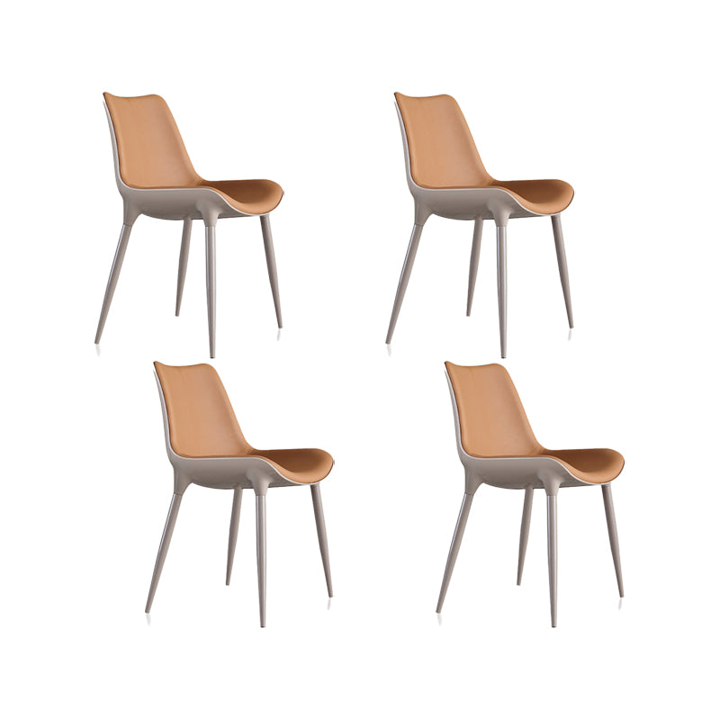 Nordic Armless Backrest Leather Chair with Metal Legs for Dining Room
