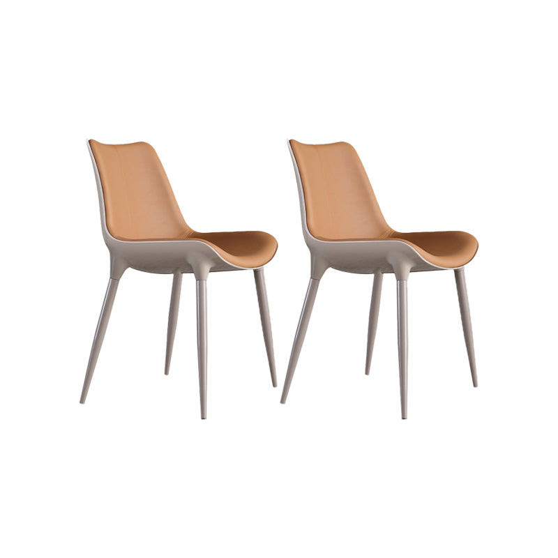 Nordic Armless Backrest Leather Chair with Metal Legs for Dining Room