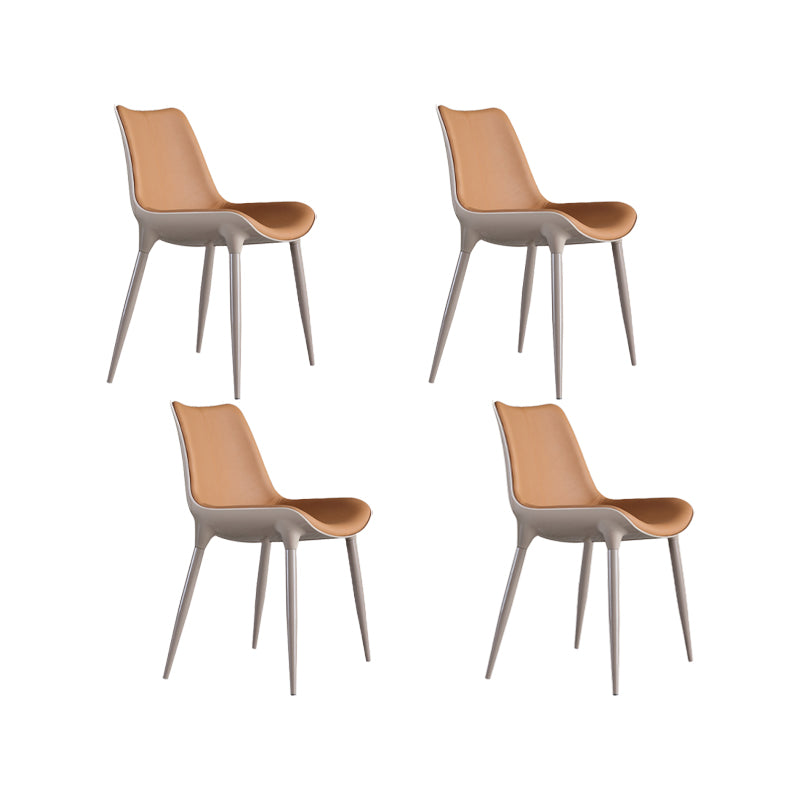 Nordic Armless Backrest Leather Chair with Metal Legs for Dining Room