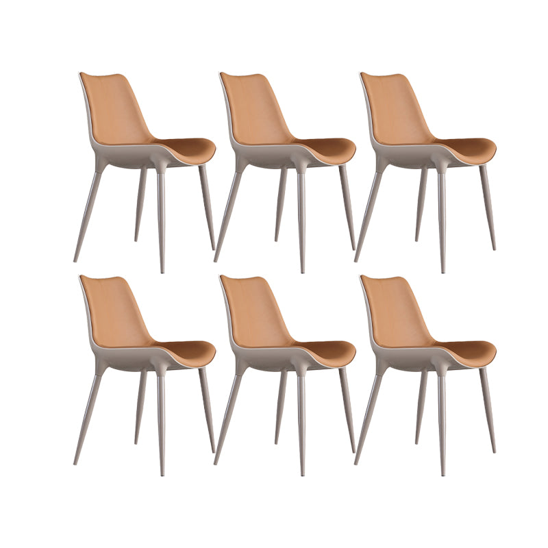 Nordic Armless Backrest Leather Chair with Metal Legs for Dining Room