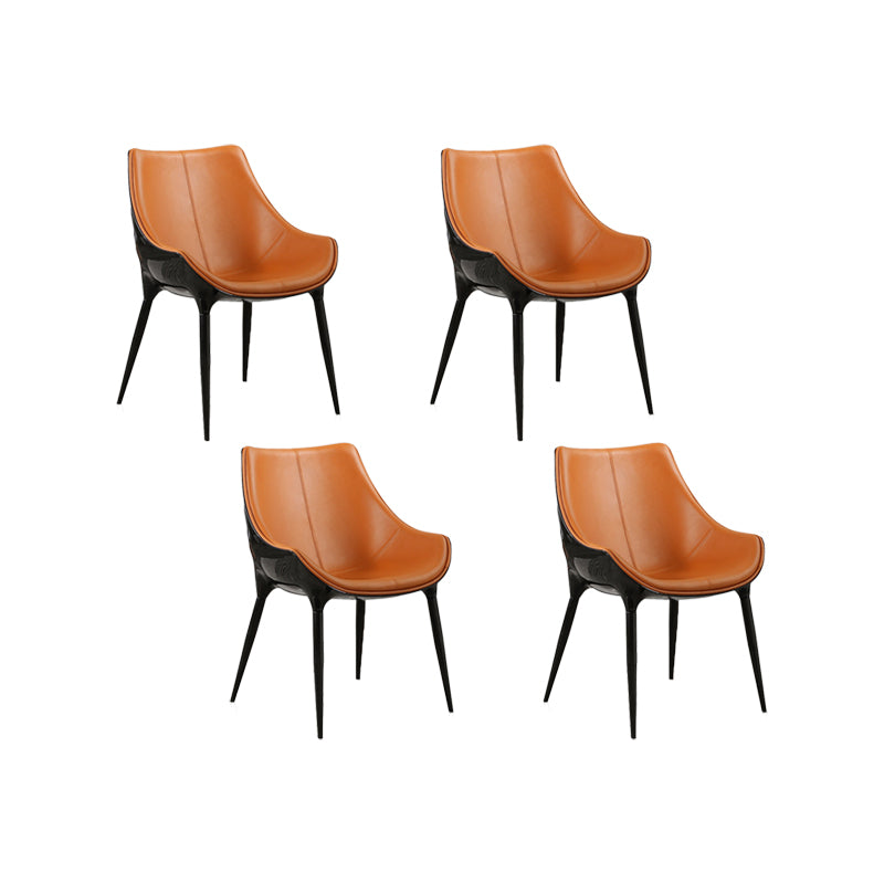 Nordic Armless Backrest Leather Chair with Metal Legs for Dining Room