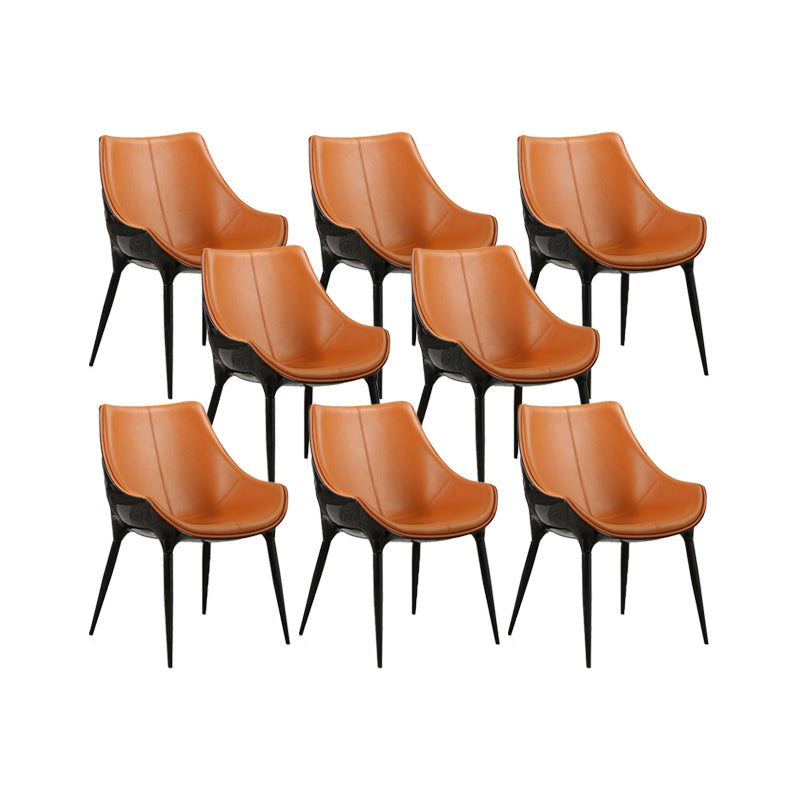 Nordic Armless Backrest Leather Chair with Metal Legs for Dining Room