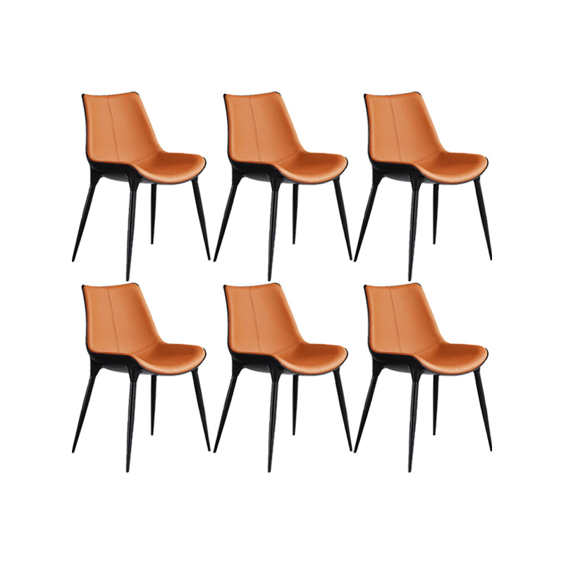 Nordic Armless Backrest Leather Chair with Metal Legs for Dining Room