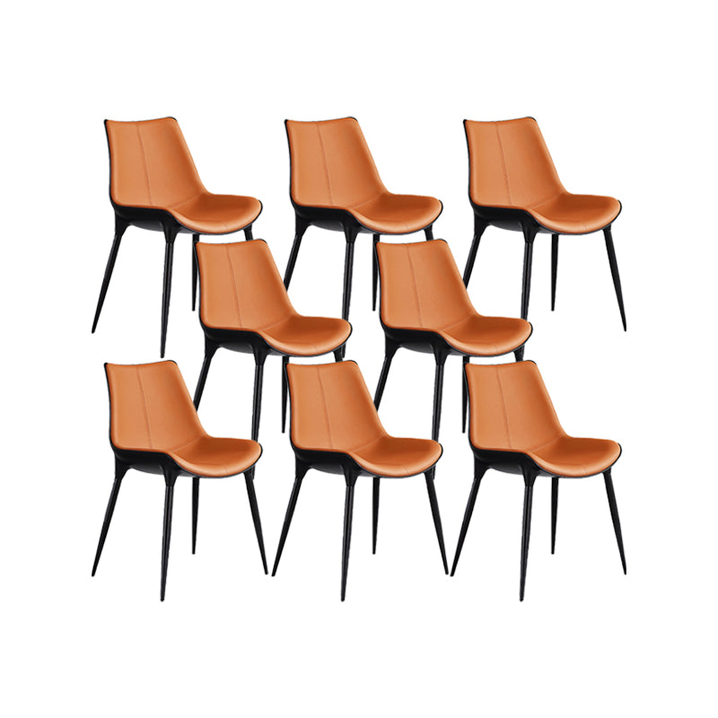 Nordic Armless Backrest Leather Chair with Metal Legs for Dining Room