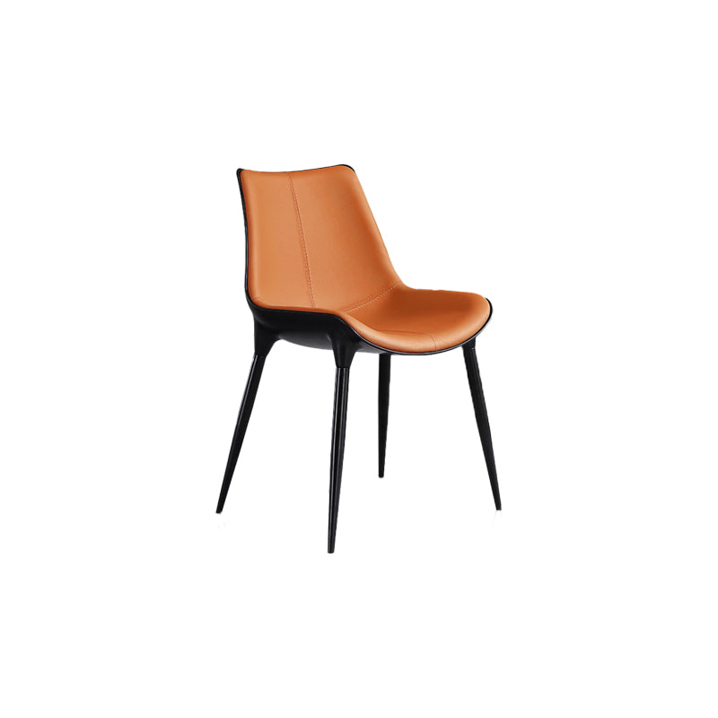 Nordic Armless Backrest Leather Chair with Metal Legs for Dining Room