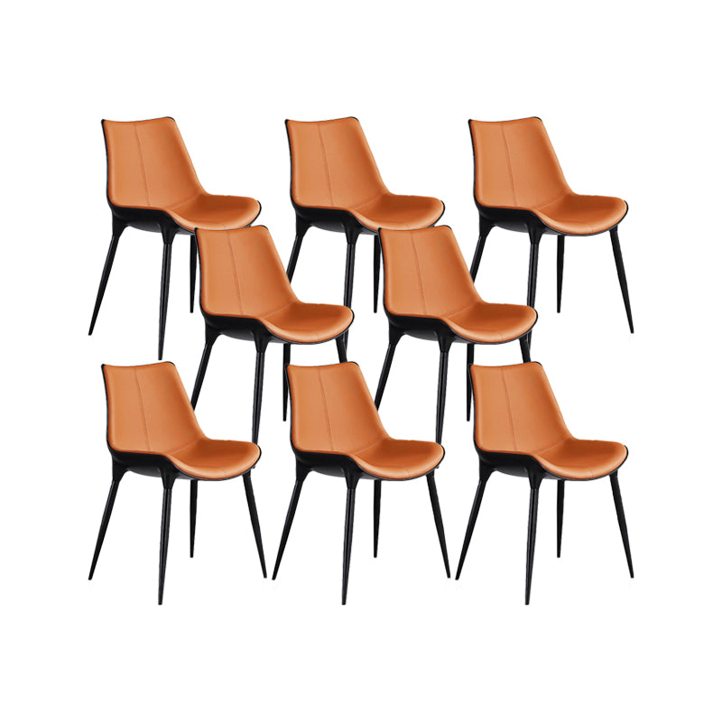 Nordic Armless Backrest Leather Chair with Metal Legs for Dining Room
