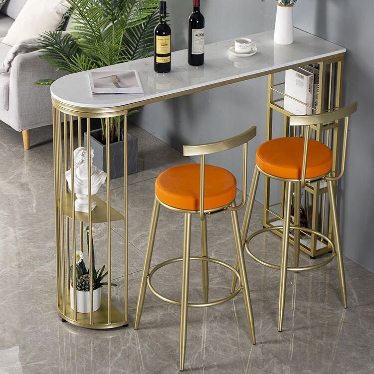 Glam Style Bar Dining Table Faux Marble Bar Stool Table with Storage