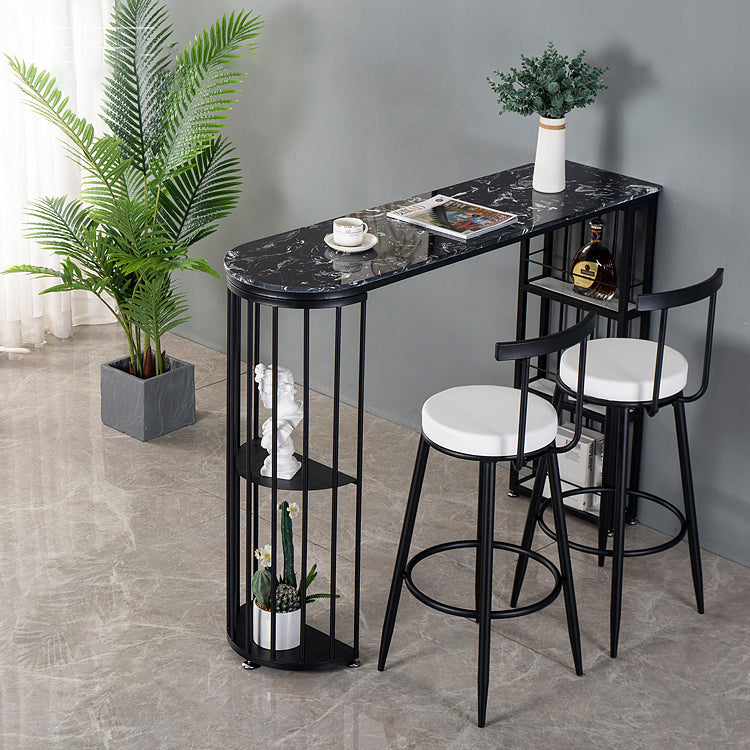 Glam Style Bar Dining Table Faux Marble Bar Stool Table with Storage