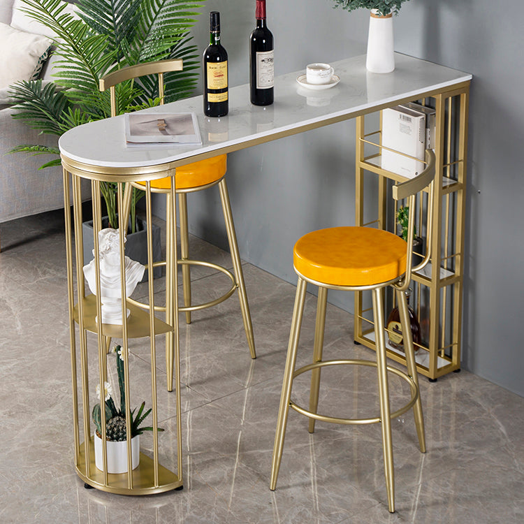 Glam Style Bar Dining Table Faux Marble Bar Stool Table with Storage